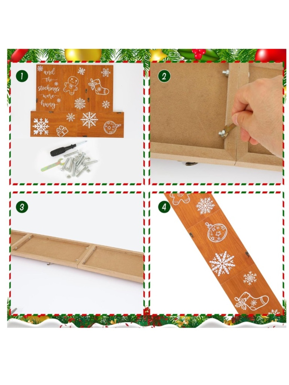 Christmas Stocking Holder “ And The Stockings Were Hung” Wooden Holder 6 Hooks - Picture 5 of 8